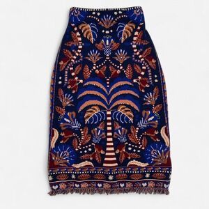Farm Rio Nature Beauty Blue Knit Midi Skirt